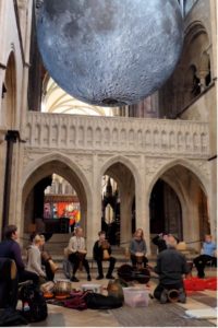 School children enjoying journey to the moon